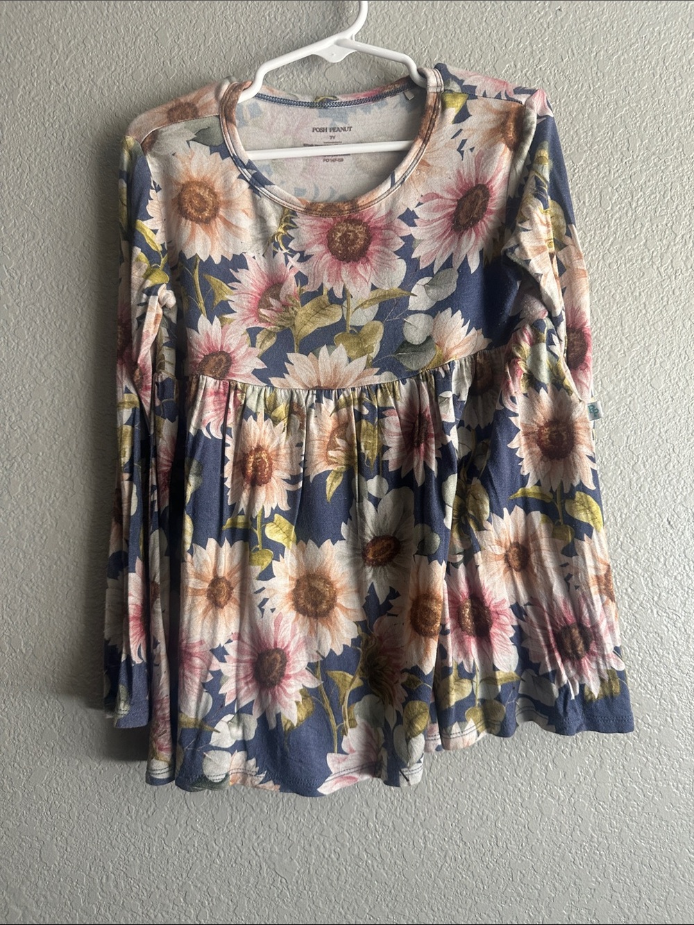 Posh Peanut Navy Blue Floral Peplum Long-Sleeve Top